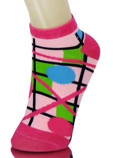 GRIDDED LOW CUT SOCKS WITH CIRCLES AND LINES