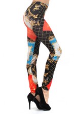 Lady's Coronal  with Crown Grids and Victorian Frames Printed Seamless Fashion Leggings
