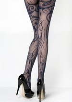 FLAMES DESIGN FISHNET PANTYHOSE NAVY