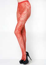 FLAMES DESIGN FISHNET PANTYHOSE RED