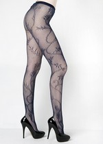 FLORAL STITCHING FISHNET PANTYHOSE NAVY