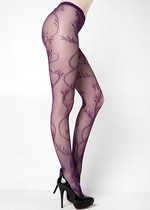 FLORAL STITCHING FISHNET PANTYHOSE PURPLE