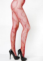 FLORAL STITCHING FISHNET PANTYHOSE RED