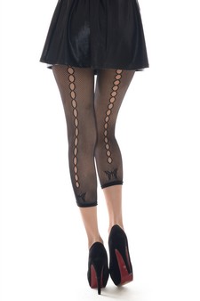 Lady's Trails of Butterfly Back Hit Fashion Designed Fishnet Capri Tights