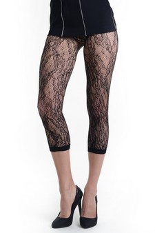 Lady's Antiquity with Bottom Floral Cuff Fashion Designed Fishnet Capri Tights