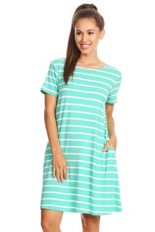 Striped Short Sleeve Tunic T-Shirt Dress w/ Pockets