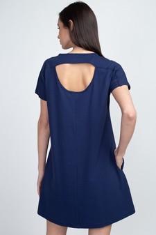 Women's Short Sleeve Cut Out Back Dress with Pockets
