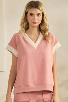 Soft Corduroy V Neck Two Tone Top style 4