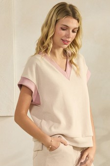 Soft Corduroy V Neck Two Tone Top style 3