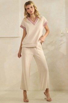 Soft Corduroy V Neck Two Tone Top style 5