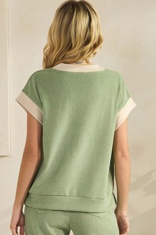 Soft Corduroy V Neck Two Tone Top style 2