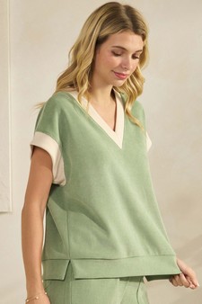 Soft Corduroy V Neck Two Tone Top style 3