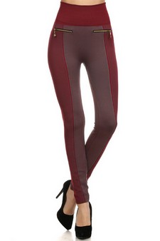 Two-Tone 4" High Rise Leggings with Double Zipper