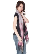 PASHMINA SCARF WITH COLOR BLOCK PANELS AND FLORAL BORDER TRIM