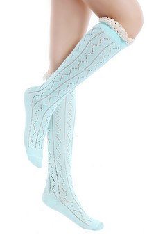 Women's Crochet Trim Ric-Rack Knit Knee High Socks style 2