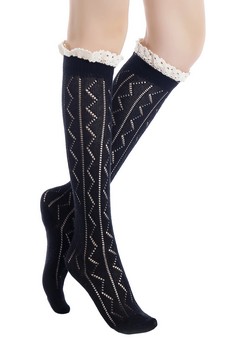 Women's Crochet Trim Ric-Rack Knit Knee High Socks style 3