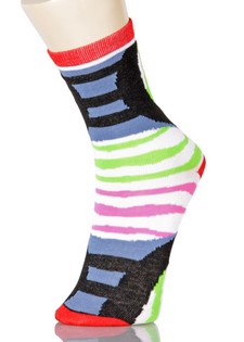 3 Single Pair Bundle Pack Lady's The Zebra Stripe Novelty Crew Socks style 2