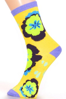 Novelty Tropical Floral Print Crew Socks style 3