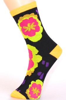 Novelty Tropical Floral Print Crew Socks style 5