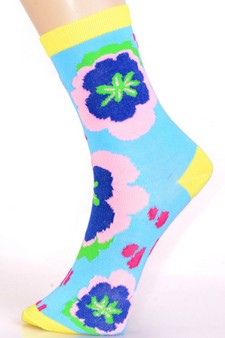 Novelty Tropical Floral Print Crew Socks style 6