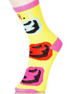 3 Single Pair Bundle Pack Lady's Art Faces Novelty Crew Socks style 3