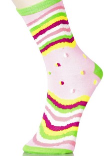 (323022) 3 Single Pair Bundle Pack Lady's Novelty Crew Socks style 4