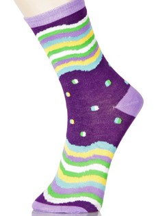(323022) 3 Single Pair Bundle Pack Lady's Novelty Crew Socks style 6