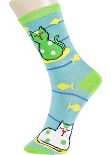 (323044) 3 Single Pair Bundle Pack Lady's Cat Dreams Novelty Crew Socks style 2