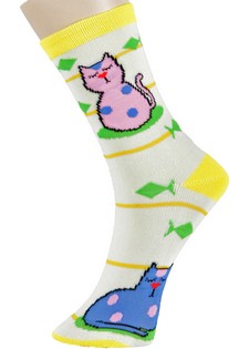 (323AM002) 3 Single Pair Bundle Pack Lady's Cat Dreams Novelty Crew Socks style 5