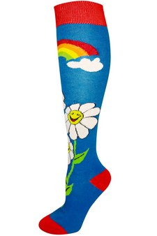 Smiling Daisy Rainbow Print Knee High Socks style 3