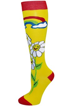 Smiling Daisy Rainbow Print Knee High Socks style 5
