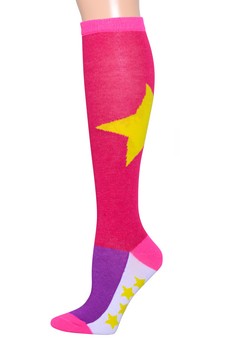 Color Block Star Print Knee High Socks style 3
