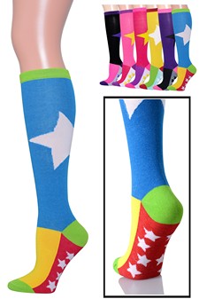 Color Block Star Print Knee High Socks style 7