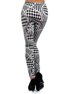 Lady's Vuitton Chain Links with Vertial Stripes and Checkerboard  Printed Seamless Fashion Leggings style 2