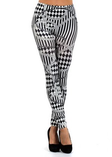 Lady's Vuitton Chain Links with Vertial Stripes and Checkerboard  Printed Seamless Fashion Leggings style 3