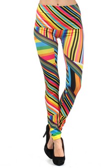 Lady's Streaking Stripes Printed Seamless Fashion Leggings style 2