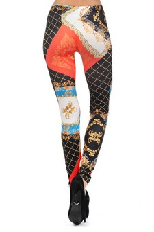 Lady's Coronal  with Crown Grids and Victorian Frames Printed Seamless Fashion Leggings style 2