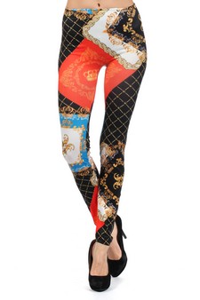 Lady's Coronal  with Crown Grids and Victorian Frames Printed Seamless Fashion Leggings style 3
