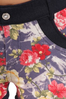 Lady's Rose Buds with Acid Wash Discharge Design and Rhinestone Pocket Embellishments Jegging Shorts style 6