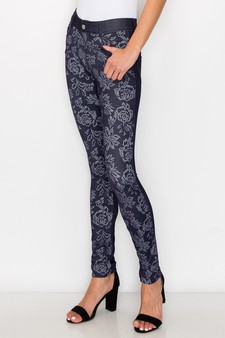 Women's Jegging with Floral Pattern (Navy) style 2