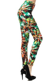 Women's Crystal Exlosions in Green Printed Leggings style 2