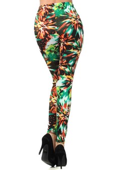 Women's Crystal Exlosions in Green Printed Leggings style 3