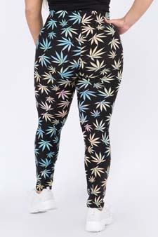 Women's Rainbow Marijuana Leaf Print Peach Skin Leggings style 3
