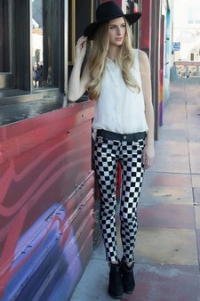 Lady's Two-Tone Challis with Frontal Metallic Silver Checkered Print Jegging style 2