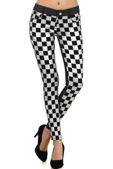 Lady's Two-Tone Challis with Frontal Metallic Silver Checkered Print Jegging style 3