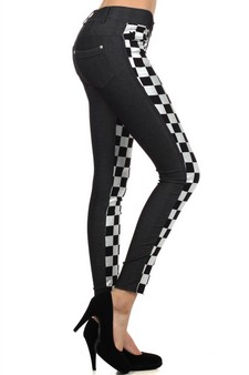 Lady's Two-Tone Challis with Frontal Metallic Silver Checkered Print Jegging style 4