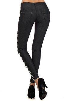 Lady's Two-Tone Challis with Frontal Metallic Silver Checkered Print Jegging style 5