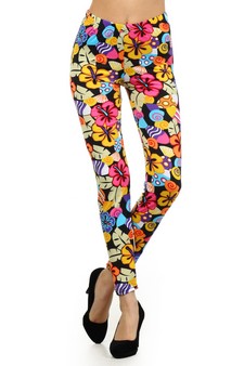 Women's Colorful Outlined Flowers Printed Leggings style 2