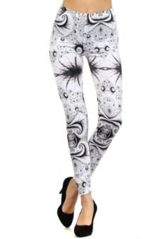 Women's Black and White Web Galaxy Printed Leggings style 2