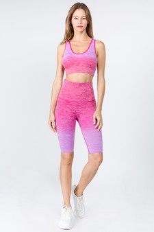 Women's Ombre Sports Bra And Biker Shorts Activewear Set style 2